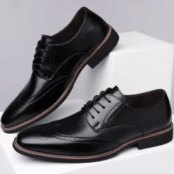 Outlet OUKU Men's Classic Brown Wingtip Oxford Shoes – Faux Leather Brogue Lace-Up Dress Shoes for Business and Formal Occasions