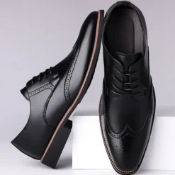 Outlet OUKU Men's Classic Brown Wingtip Oxford Shoes – Faux Leather Brogue Lace-Up Dress Shoes for Business and Formal Occasions
