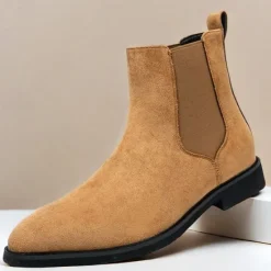 Best OUKU Men's Classic Tan Suede Chelsea Boots with Elastic Panels - Comfortable Slip-On Ankle Boots for Casual and Formal Occasions