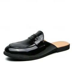Outlet OUKU Men's Classic White Faux Leather Mule Loafers - Sleek Slip-On Shoes for Business Casual and Formal Events