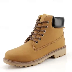 Best OUKU Men's Classic Yellow Work Boots – Durable Lace-Up Ankle Boots with Cushioned Collar and Rugged Sole
