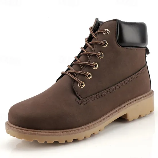 Best OUKU Men's Classic Yellow Work Boots – Durable Lace-Up Ankle Boots with Cushioned Collar and Rugged Sole