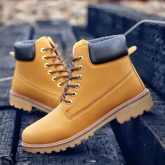 Best OUKU Men's Classic Yellow Work Boots – Durable Lace-Up Ankle Boots with Cushioned Collar and Rugged Sole