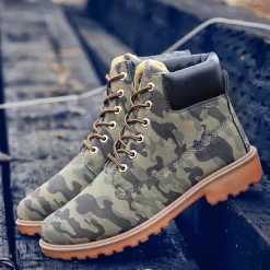 Best OUKU Men's Classic Yellow Work Boots – Durable Lace-Up Ankle Boots with Cushioned Collar and Rugged Sole