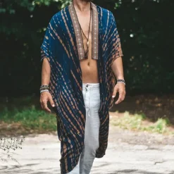 Discount OUKU Men's Cloak / Capes Vacation Daily Breathability Print Summer Pattern Fashion Casual Long Blue Green Jacket