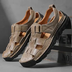 Best OUKU Men's Closed-Toe Suede Sandals - Lightweight Breathable Design with Adjustable Strap, Ideal for Summer Casual and Outdoor Activities