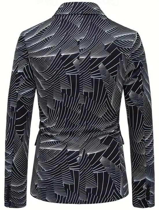 New OUKU Men's Coat Blazer Business Casual Daily British All Seasons 100% Polyester Graphic 3D Print Buttons Comfortable Single Breasted Blazer Black White Blue