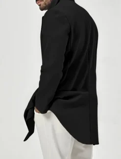 Outlet OUKU Men's Coat Trench Coat Daily Vacation Fall & Winter Polyester Soft Outerwear Clothing Apparel Fashion Classic Plain Pocket Turndown Double Breasted