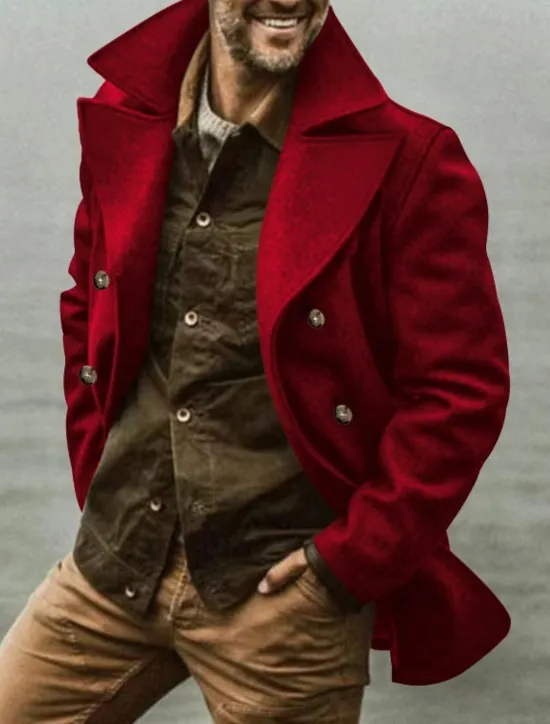 Outlet OUKU Men's Coat Trench Coat Daily Vacation Fall & Winter Polyester Soft Outerwear Clothing Apparel Fashion Classic Plain Pocket Turndown Double Breasted