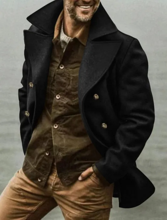 Outlet OUKU Men's Coat Trench Coat Daily Vacation Fall & Winter Polyester Soft Outerwear Clothing Apparel Fashion Classic Plain Pocket Turndown Double Breasted