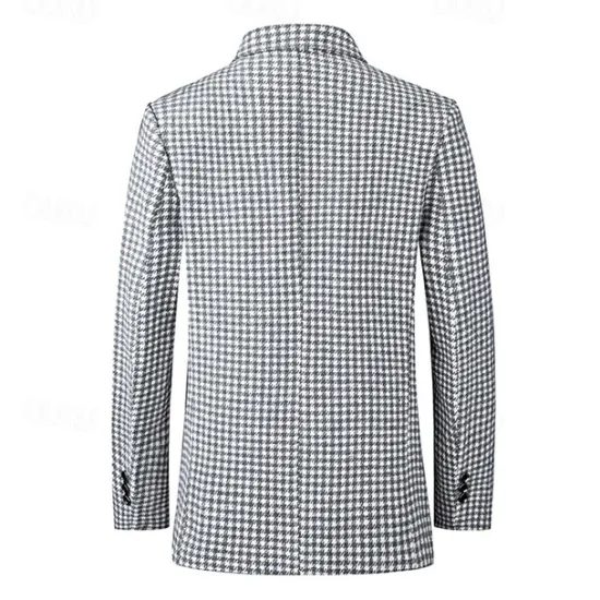 Sale OUKU Men's Cocktail Attire Blazer Business Formal Evening Wedding Party Fashion Casual Spring & Fall Polyester Plaid / Check Geometic Pocket Buttons Casual / Daily Single Breasted Blazer White Camel