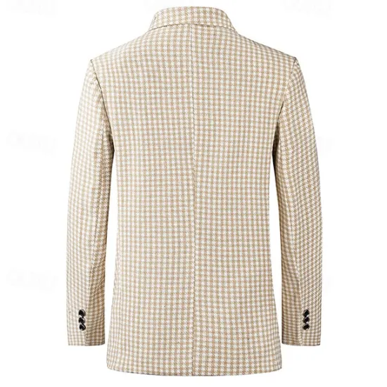 Sale OUKU Men's Cocktail Attire Blazer Business Formal Evening Wedding Party Fashion Casual Spring & Fall Polyester Plaid / Check Geometic Pocket Buttons Casual / Daily Single Breasted Blazer White Camel