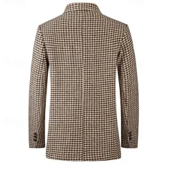 Sale OUKU Men's Cocktail Attire Blazer Business Formal Evening Wedding Party Fashion Casual Spring & Fall Polyester Plaid / Check Geometic Pocket Buttons Casual / Daily Single Breasted Blazer White Camel