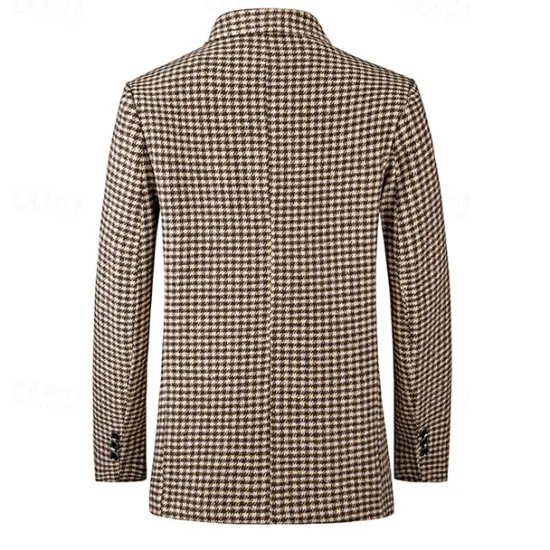 Sale OUKU Men's Cocktail Attire Blazer Business Formal Evening Wedding Party Fashion Casual Spring & Fall Polyester Plaid / Check Geometic Pocket Buttons Casual / Daily Single Breasted Blazer White Camel