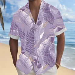 OUKU Men's Coconut Palm Tropical Plants Shirt Summer Hawaiian Shirt Button Up Shirt Short Sleeve Hawaiian Vacation Holiday Beach Wear Summer Spring Turndown 3D Print Collared Shirts Front One Pocket Blue