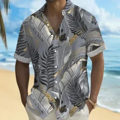 OUKU Men's Coconut Palm Tropical Plants Shirt Summer Hawaiian Shirt Button Up Shirt Short Sleeve Hawaiian Vacation Holiday Beach Wear Summer Spring Turndown 3D Print Collared Shirts Front One Pocket Blue