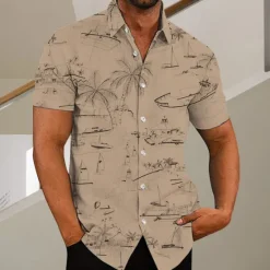 Discount OUKU Men's Coconut Tree Aloha Tropical Plants Shirt Summer Hawaiian Shirt Short Sleeve Shirt Turndown Fashion Designer Casual Outdoor Street Casual White Yellow Light Green Print S M L