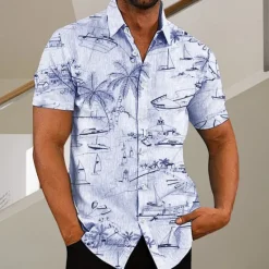 Discount OUKU Men's Coconut Tree Aloha Tropical Plants Shirt Summer Hawaiian Shirt Short Sleeve Shirt Turndown Fashion Designer Casual Outdoor Street Casual White Yellow Light Green Print S M L
