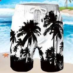 Discount OUKU Men's Coconut Tree Board Shorts Swim Shorts Swim Trunks Mid Waist Hawaiian Boho Casual Daily Holiday Drawstring with Mesh lining Elastic Waist Designer Clothing Apparel
