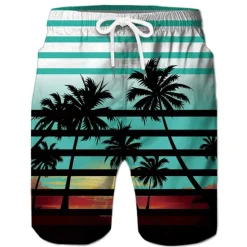 Discount OUKU Men's Coconut Tree Board Shorts Swim Shorts Swim Trunks Mid Waist Hawaiian Boho Casual Daily Holiday Drawstring with Mesh lining Elastic Waist Designer Clothing Apparel