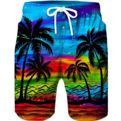 Discount OUKU Men's Coconut Tree Board Shorts Swim Shorts Swim Trunks Mid Waist Hawaiian Boho Casual Daily Holiday Drawstring with Mesh lining Elastic Waist Designer Clothing Apparel