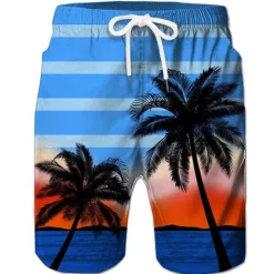 Discount OUKU Men's Coconut Tree Board Shorts Swim Shorts Swim Trunks Mid Waist Hawaiian Boho Casual Daily Holiday Drawstring with Mesh lining Elastic Waist Designer Clothing Apparel
