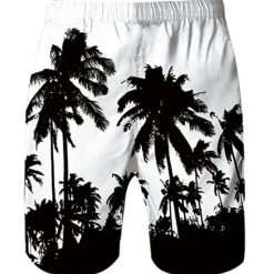 Discount OUKU Men's Coconut Tree Board Shorts Swim Shorts Swim Trunks Mid Waist Hawaiian Boho Casual Daily Holiday Drawstring with Mesh lining Elastic Waist Designer Clothing Apparel