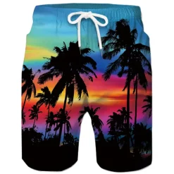 Discount OUKU Men's Coconut Tree Board Shorts Swim Shorts Swim Trunks Mid Waist Hawaiian Boho Casual Daily Holiday Drawstring with Mesh lining Elastic Waist Designer Clothing Apparel