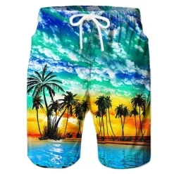 Discount OUKU Men's Coconut Tree Board Shorts Swim Shorts Swim Trunks Mid Waist Hawaiian Boho Casual Daily Holiday Drawstring with Mesh lining Elastic Waist Designer Clothing Apparel