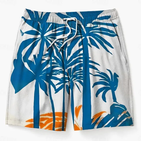 Best OUKU Men's Coconut Tree Colorful Swim Shorts Board Shorts Swimming Trunks Mid Waist Hawaiian Casual Holiday Beach Drawstring with Mesh lining Elastic Waist Designer Clothing Apparel
