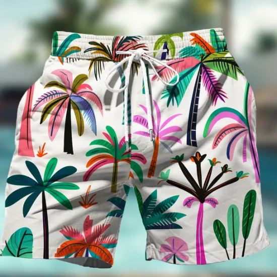 Outlet OUKU Men's Coconut Tree Colorful Flower / Floral Swim Shorts Board Shorts Swimming Trunks Mid Waist Hawaiian Casual Holiday Beach Drawstring with Mesh lining Elastic Waist Designer Clothing Apparel