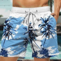 Discount OUKU Men's Coconut Tree Flower / Floral Swim Trunks Swim Shorts Board Shorts Mid Waist Hawaiian Casual Holiday Beach Drawstring with Mesh lining Elastic Waist Designer Clothing Apparel
