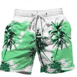 Discount OUKU Men's Coconut Tree Flower / Floral Swim Trunks Swim Shorts Board Shorts Mid Waist Hawaiian Casual Holiday Beach Drawstring with Mesh lining Elastic Waist Designer Clothing Apparel