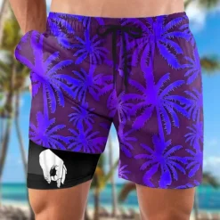 Hot OUKU Men's Coconut Tree Funny gestures Lined Shorts 2 in 1 Board Shorts Swim Shorts Mid Waist Hawaiian Vacation Beach Wear Side Pockets With Compression Liner Elastic Drawstring Waist Designer Clothing