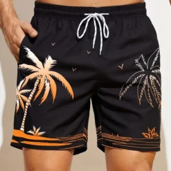 Sale OUKU Men's Coconut Tree Graphic Prints Swim Shorts Board Shorts Swimming Trunks Mid Waist Hawaiian Boho Casual Daily Holiday Drawstring with Mesh lining Elastic Waist Designer Clothing Apparel