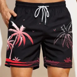 Sale OUKU Men's Coconut Tree Graphic Prints Swim Shorts Board Shorts Swimming Trunks Mid Waist Hawaiian Boho Casual Daily Holiday Drawstring with Mesh lining Elastic Waist Designer Clothing Apparel