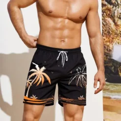 Sale OUKU Men's Coconut Tree Graphic Prints Swim Shorts Board Shorts Swimming Trunks Mid Waist Hawaiian Boho Casual Daily Holiday Drawstring with Mesh lining Elastic Waist Designer Clothing Apparel