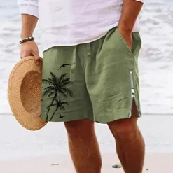 New OUKU Men's Coconut Tree Graphic Prints Swim Shorts Board Shorts Swim Trunks Mid Waist Streetwear Hawaiian Designer Casual Daily Holiday Zipper Pocket Elastic Waist Designer Clothing Apparel