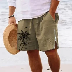 New OUKU Men's Coconut Tree Graphic Prints Swim Shorts Board Shorts Swim Trunks Mid Waist Streetwear Hawaiian Designer Casual Daily Holiday Zipper Pocket Elastic Waist Designer Clothing Apparel