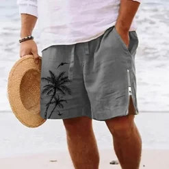 New OUKU Men's Coconut Tree Graphic Prints Swim Shorts Board Shorts Swim Trunks Mid Waist Streetwear Hawaiian Designer Casual Daily Holiday Zipper Pocket Elastic Waist Designer Clothing Apparel