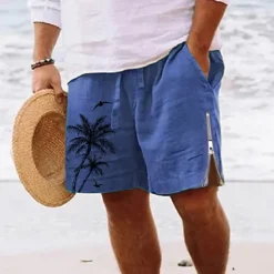 New OUKU Men's Coconut Tree Graphic Prints Swim Shorts Board Shorts Swim Trunks Mid Waist Streetwear Hawaiian Designer Casual Daily Holiday Zipper Pocket Elastic Waist Designer Clothing Apparel