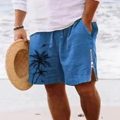 New OUKU Men's Coconut Tree Graphic Prints Swim Shorts Board Shorts Swim Trunks Mid Waist Streetwear Hawaiian Designer Casual Daily Holiday Zipper Pocket Elastic Waist Designer Clothing Apparel