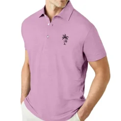 Sale OUKU Men's Coconut Tree Graphic Prints Polo Shirts Lapel Polo Graphic Polo Button Up Polos Cotton Polo Shirt Short Sleeve Shirt Turndown Outdoor Street Black White Pink Navy Blue Blue Print Clothing