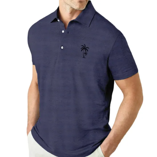 Sale OUKU Men's Coconut Tree Graphic Prints Polo Shirts Lapel Polo Graphic Polo Button Up Polos Cotton Polo Shirt Short Sleeve Shirt Turndown Outdoor Street Black White Pink Navy Blue Blue Print Clothing