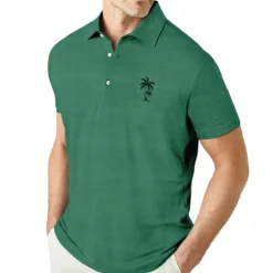 Sale OUKU Men's Coconut Tree Graphic Prints Polo Shirts Lapel Polo Graphic Polo Button Up Polos Cotton Polo Shirt Short Sleeve Shirt Turndown Outdoor Street Black White Pink Navy Blue Blue Print Clothing