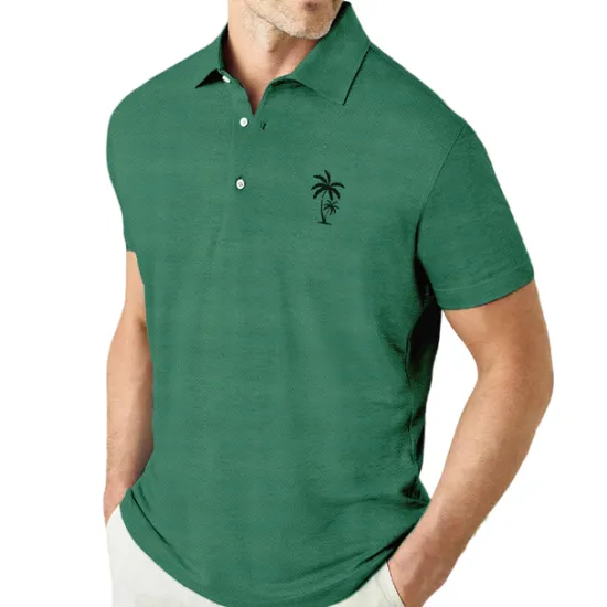 Sale OUKU Men's Coconut Tree Graphic Prints Polo Shirts Lapel Polo Graphic Polo Button Up Polos Cotton Polo Shirt Short Sleeve Shirt Turndown Outdoor Street Black White Pink Navy Blue Blue Print Clothing