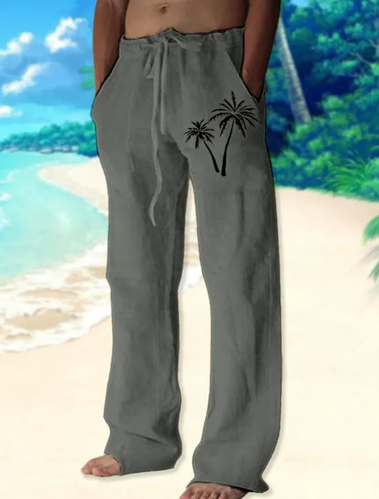 Discount OUKU Men's Coconut Tree Graphic Prints Trousers Summer Pants Beach Pants Mid Waist Streetwear Hawaiian Designer Casual Daily Holiday Elastic Waist Drawstring Straight Leg Spring & Summer 3D Print White