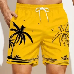Best OUKU Men's Coconut Tree Graphic Prints Swim Trunks Swim Shorts Board Shorts Mid Waist Hawaiian Boho Casual Daily Holiday Drawstring with Mesh lining Elastic Waist Designer Clothing Apparel