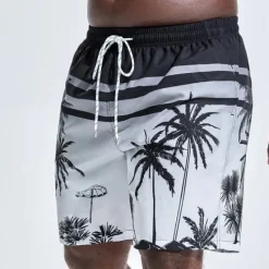 Online OUKU Men's Coconut Tree Graphic Prints Swim Shorts Board Shorts Swimming Trunks Mid Waist Hawaiian Boho Casual Daily Holiday Drawstring with Mesh lining Elastic Waist Designer Clothing Apparel White