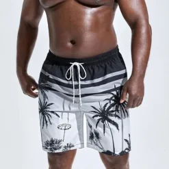 Online OUKU Men's Coconut Tree Graphic Prints Swim Shorts Board Shorts Swimming Trunks Mid Waist Hawaiian Boho Casual Daily Holiday Drawstring with Mesh lining Elastic Waist Designer Clothing Apparel White